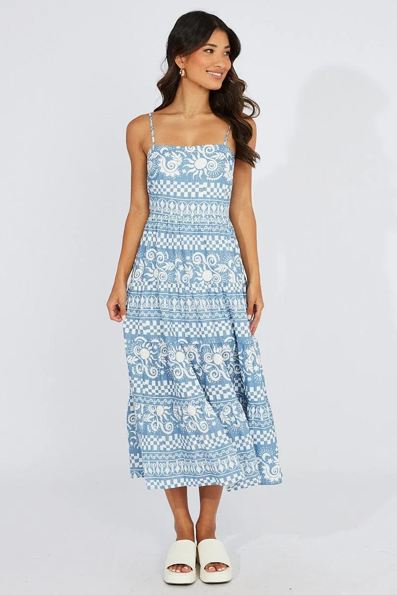 Blue Abstract Maxi Dress Tiered Strappy sold by Ally Fashion product image thumbnail 2