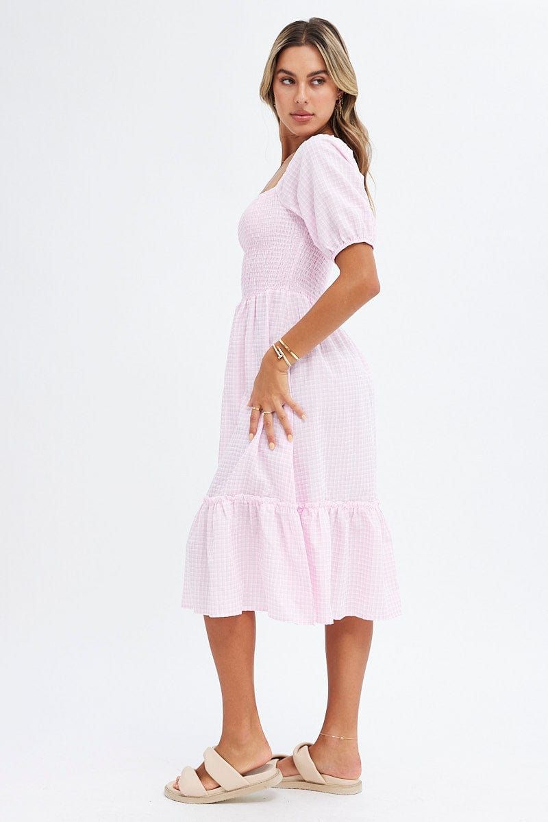 Pink Check Check Midi Dress sold by Ally Fashion product image thumbnail 4