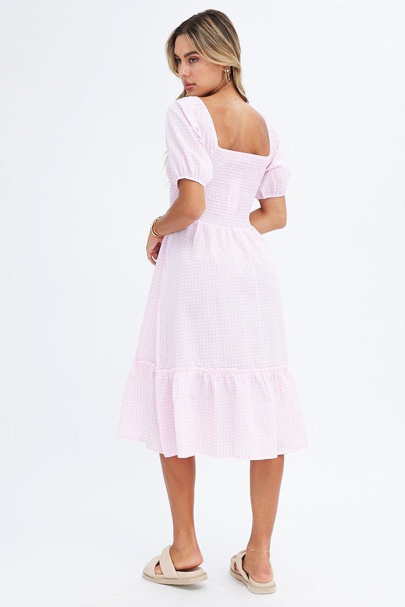 Pink Check Check Midi Dress sold by Ally Fashion product image thumbnail 5