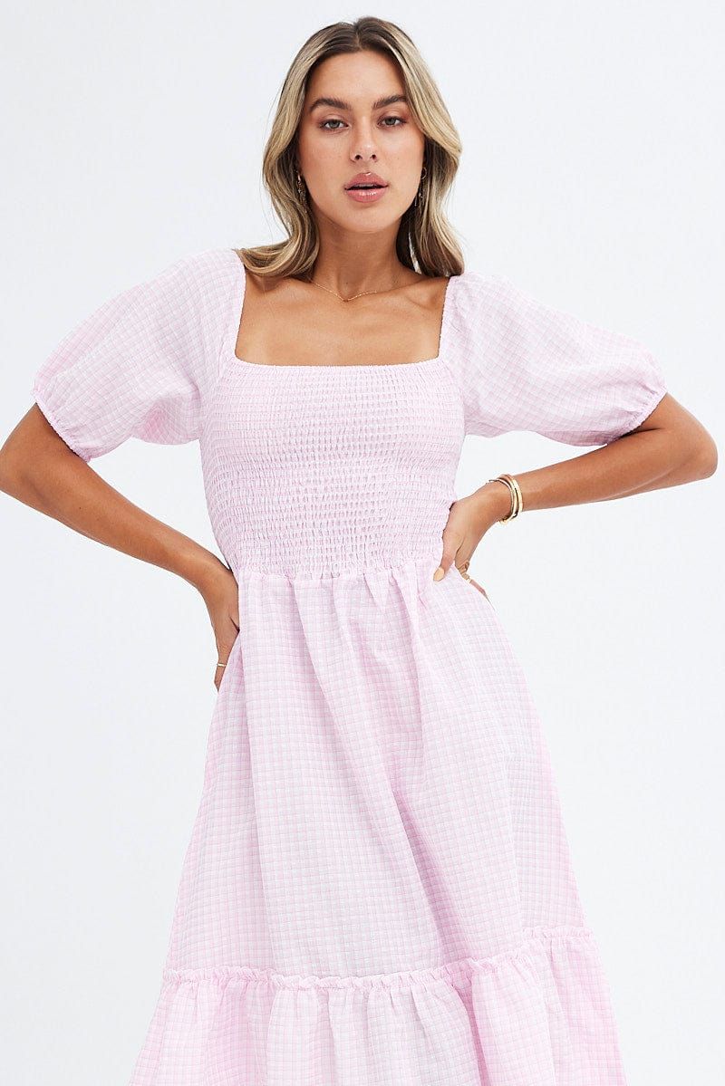 Pink Check Check Midi Dress sold by Ally Fashion product image thumbnail 2