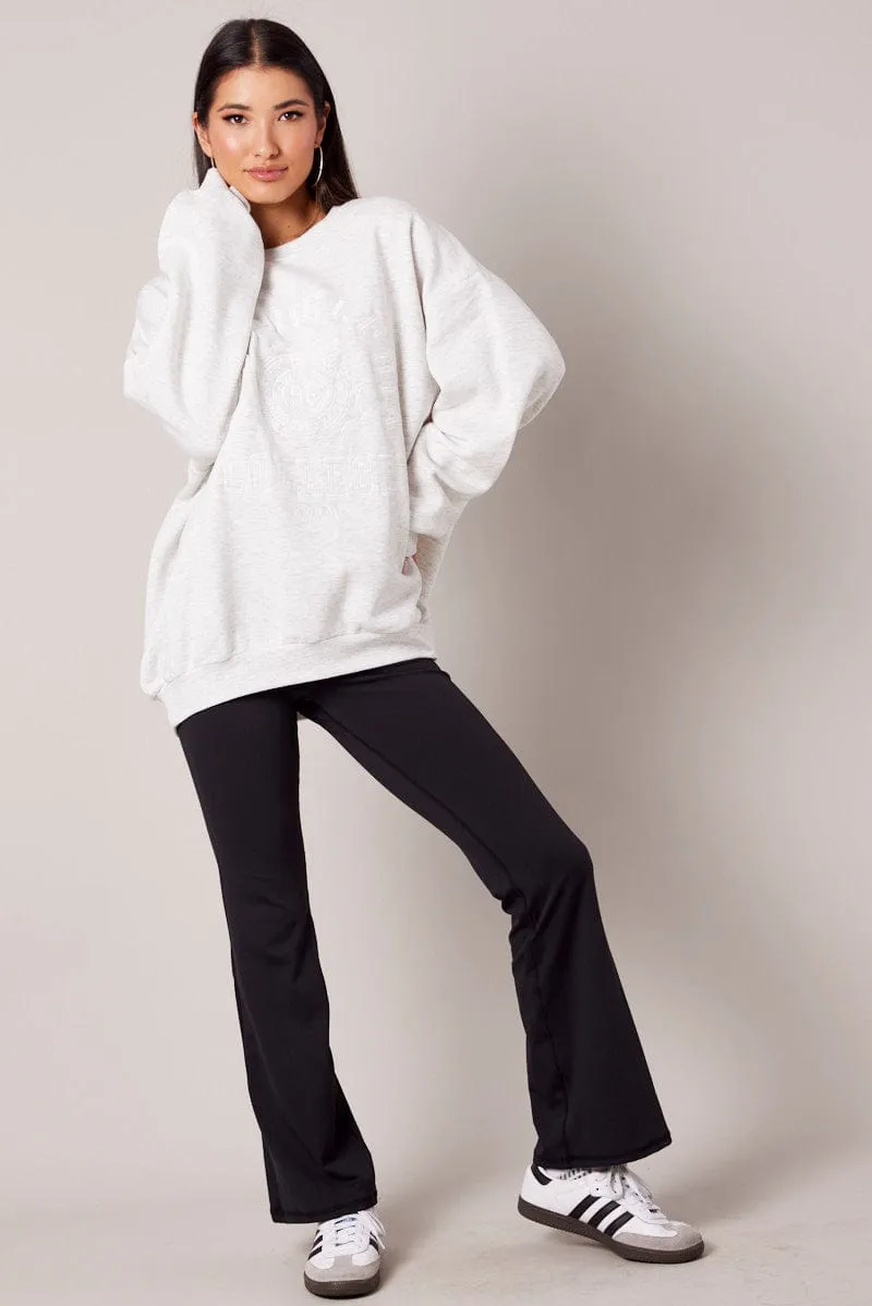 Grey Graphic Sweater Crew Neck Oversized sold by Ally Fashion