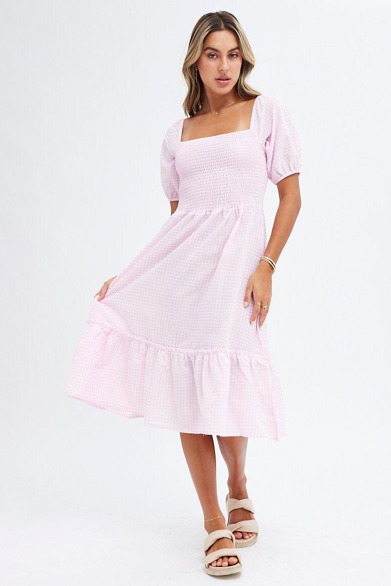 Pink Check Check Midi Dress sold by Ally Fashion product image thumbnail 3