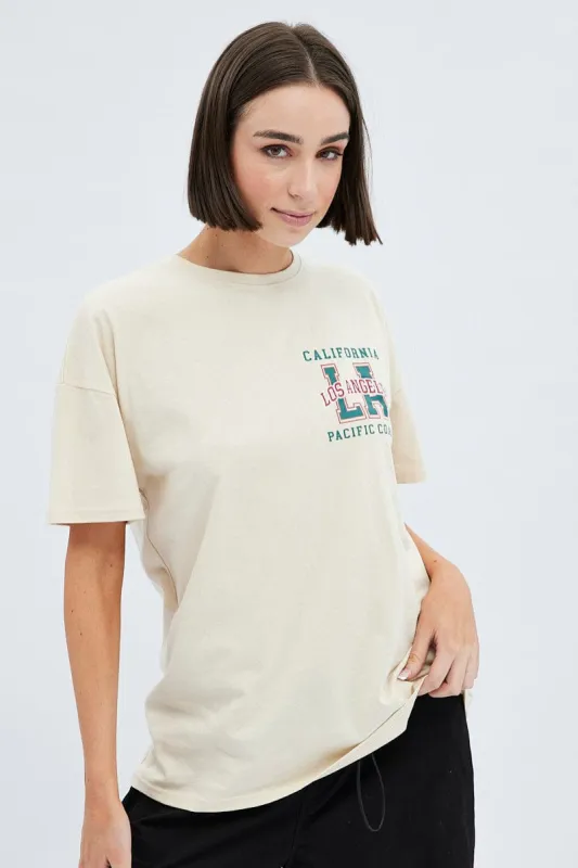 Camel Tee Round Neck Short Sleeve Graphic Cotton sold by Ally Fashion