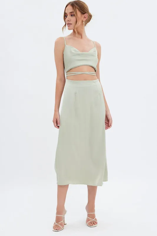 Green Midi Dress Cowl Neck Satin sold by Ally Fashion