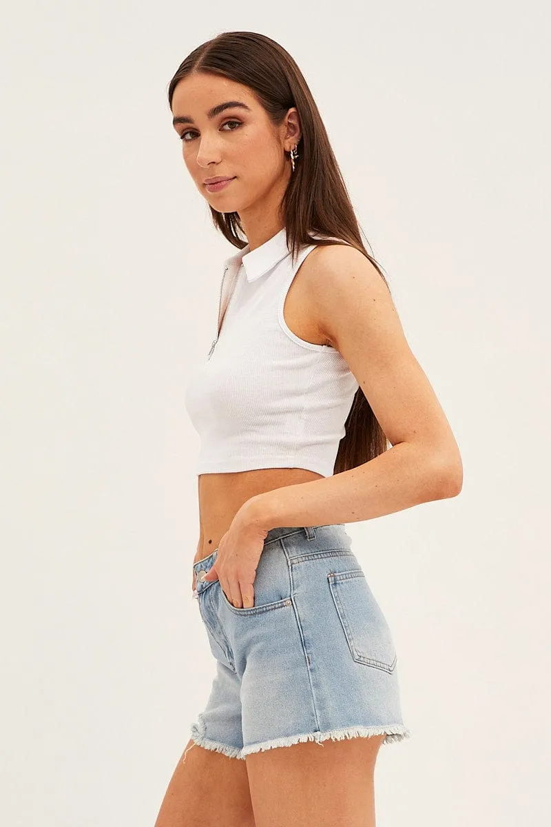 Blue Relaxed Denim Shorts Mid Rise sold by Ally Fashion product image thumbnail 4