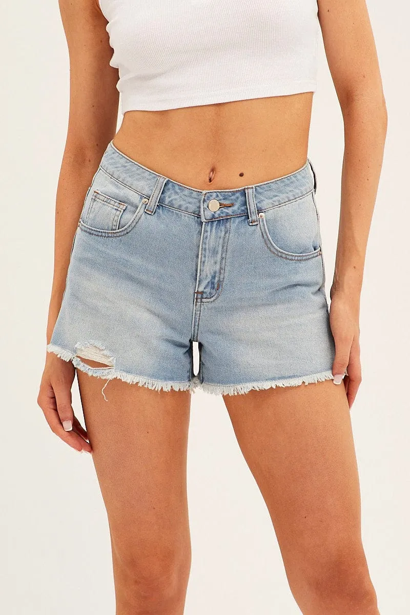 Blue Relaxed Denim Shorts Mid Rise sold by Ally Fashion product image thumbnail 2