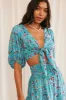 Blue Boho Crop Top Tie Front sold by Ally Fashion