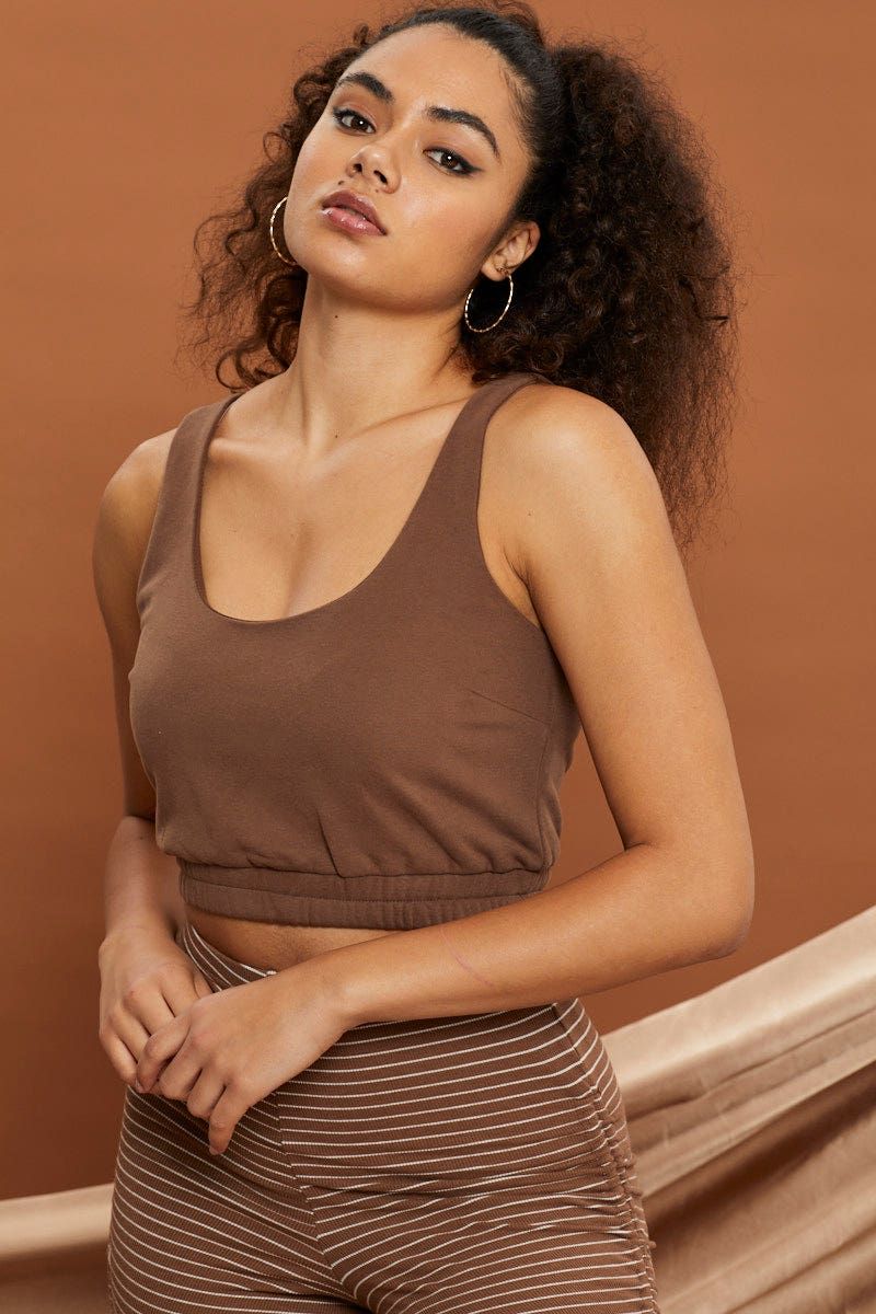 Brown Sweat Crop Top sold by Ally Fashion