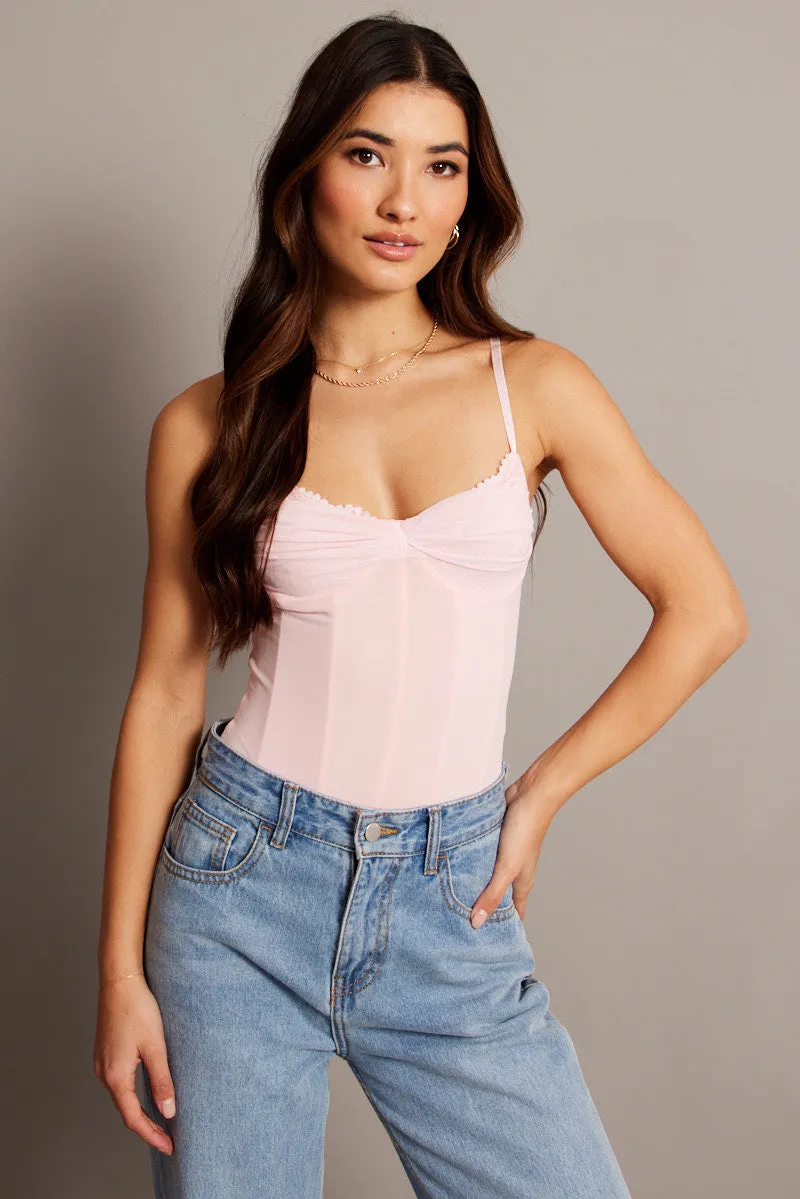 Pink Mesh Bodysuit Singlet Lace Insert sold by Ally Fashion product image thumbnail 3