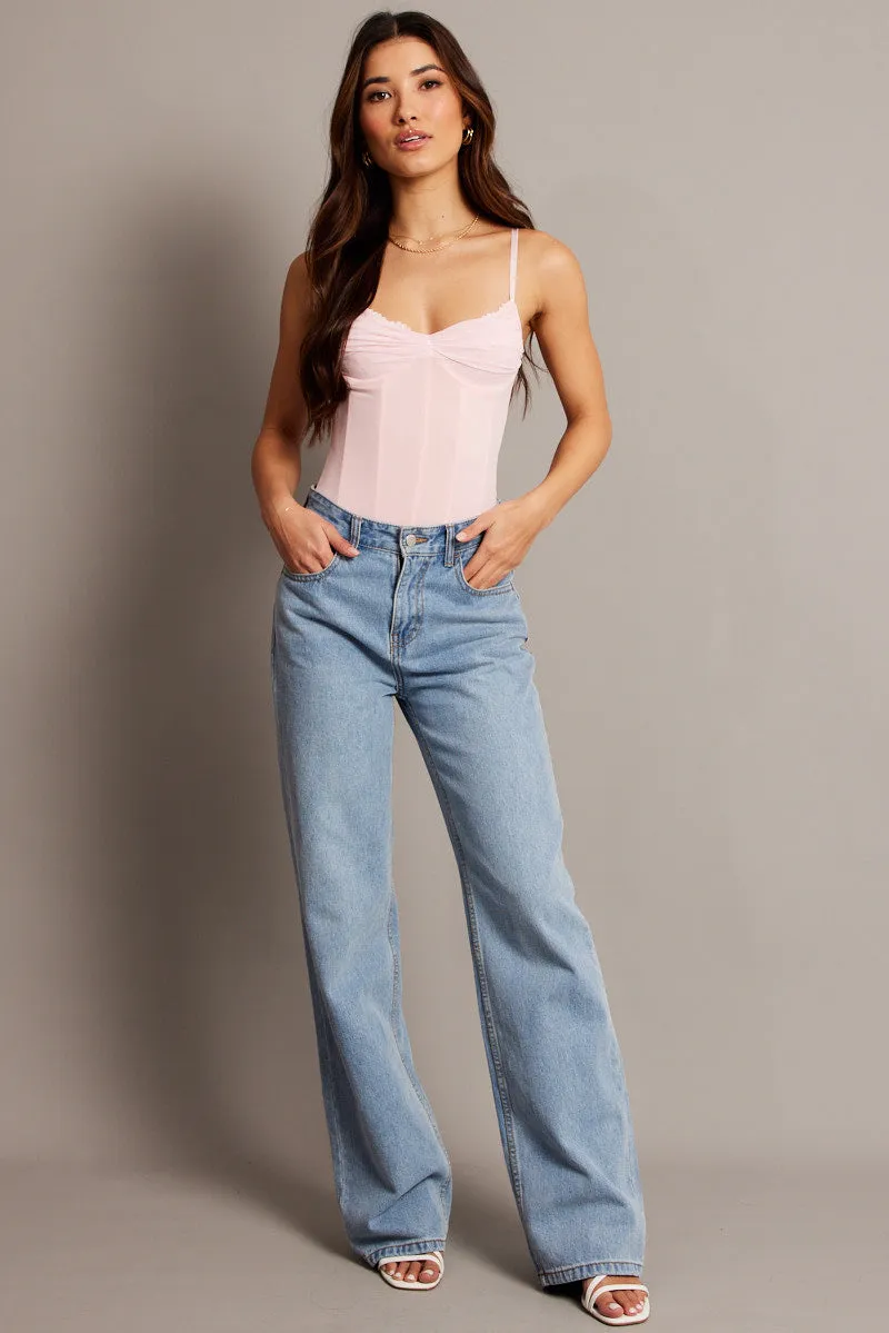 Pink Mesh Bodysuit Singlet Lace Insert sold by Ally Fashion product image thumbnail 2