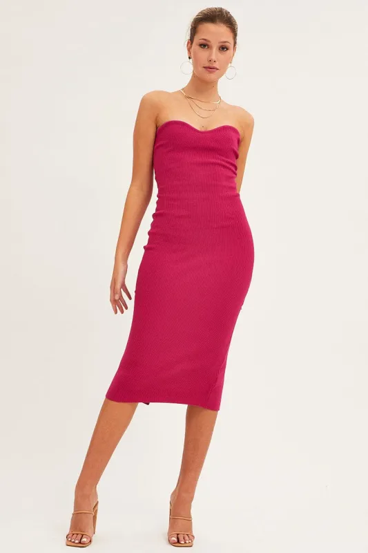 Magenta Sweetheart Neckline Bandeau Knit Bodycon Dress sold by Ally Fashion