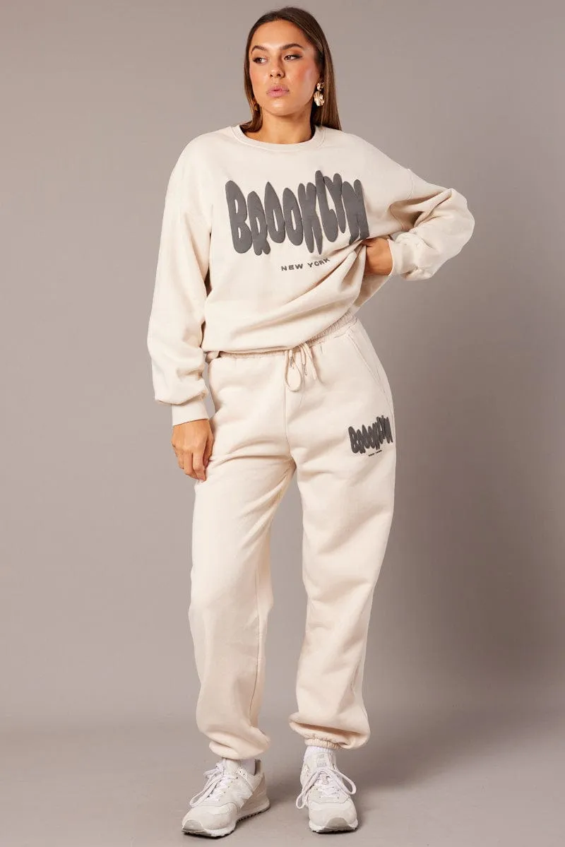 Beige Track Pants High Rise sold by Ally Fashion product image thumbnail 3