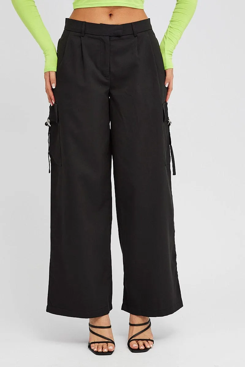 Black Wide Leg Pants Low Rise sold by Ally Fashion product image thumbnail 2