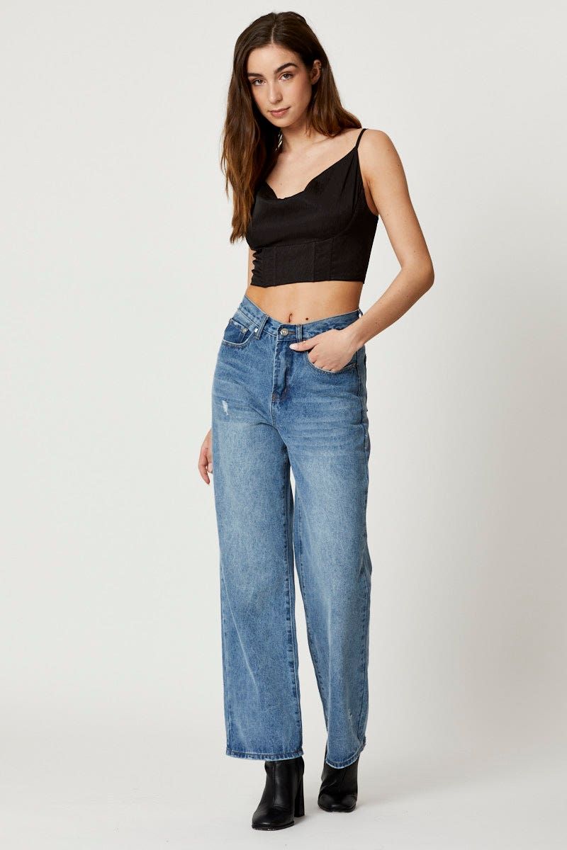 Black Satin Cowl Neck Crop Top sold by Ally Fashion