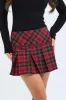 Red Check Pleated Mini Skirt sold by Ally Fashion