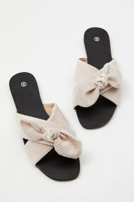 Beige Knot Detail Flat Slides sold by Ally Fashion