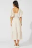 Beige Check Midi Dress Short Sleeve Shirred sold by Ally Fashion