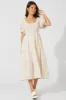 Beige Check Midi Dress Short Sleeve Shirred sold by Ally Fashion