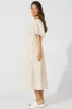 Beige Check Midi Dress Short Sleeve Shirred sold by Ally Fashion