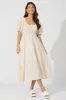 Beige Check Midi Dress Short Sleeve Shirred sold by Ally Fashion