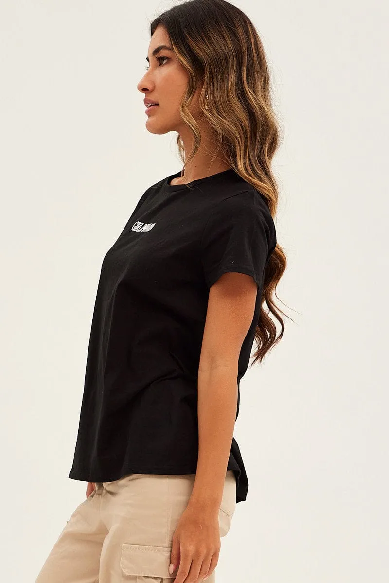 Black Embroidered Slogan Girl Power T-Shirt sold by Ally Fashion product image thumbnail 4