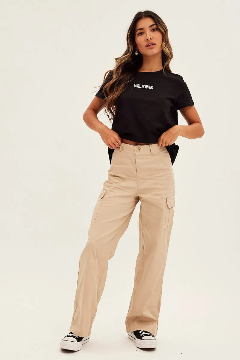 Black Embroidered Slogan Girl Power T-Shirt sold by Ally Fashion product image thumbnail 2