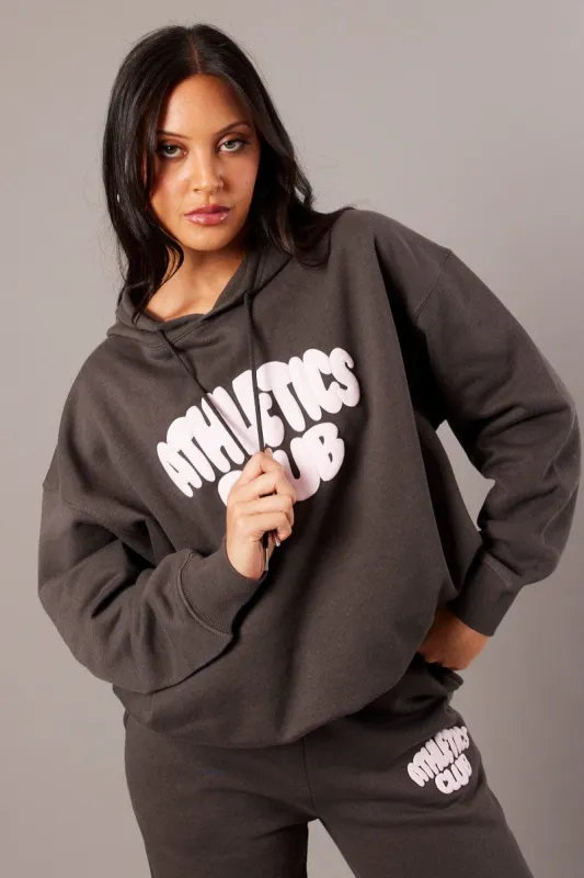 Grey Graphic Hoodie Sweater Long Sleeve sold by Ally Fashion