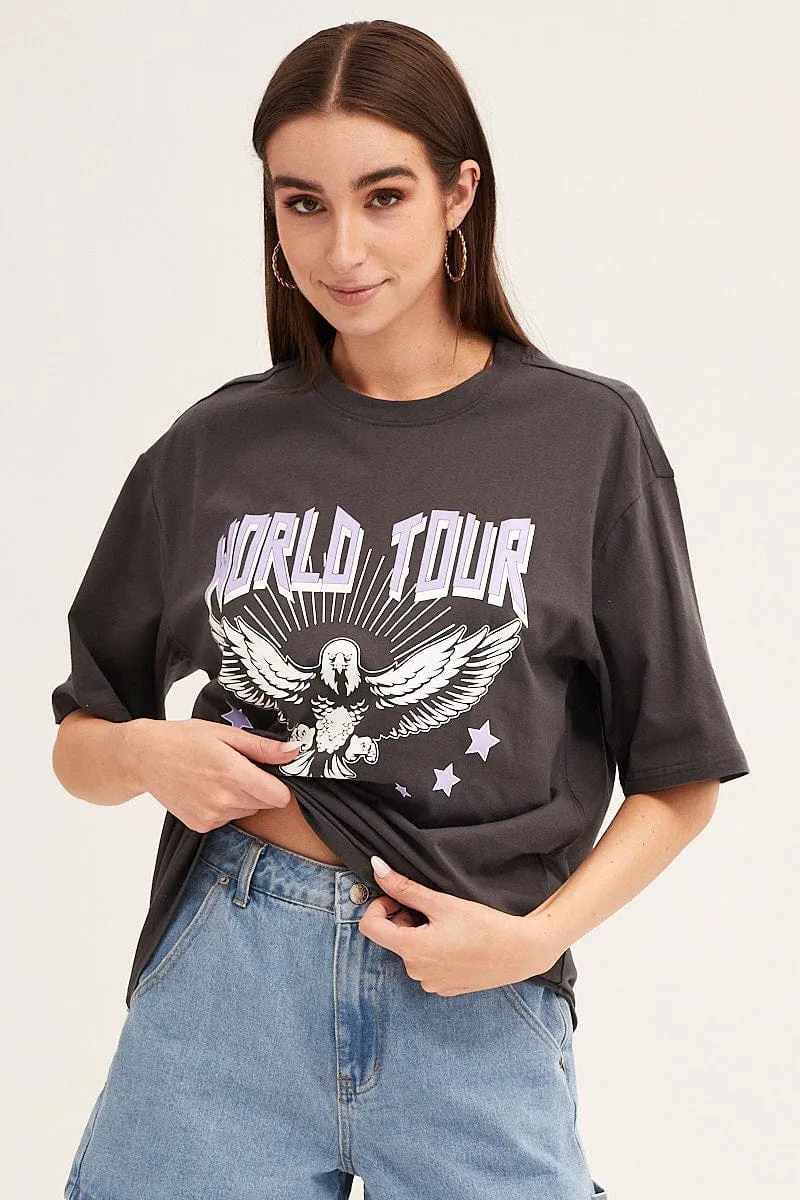 Grey T Shirt Short Sleeve Crew Neck sold by Ally Fashion product image thumbnail 3