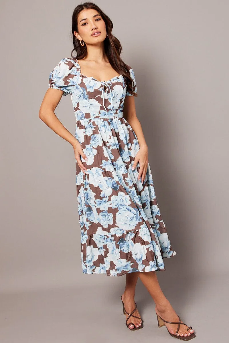 Multi Floral Maxi Dress Puff Sleeve sold by Ally Fashion