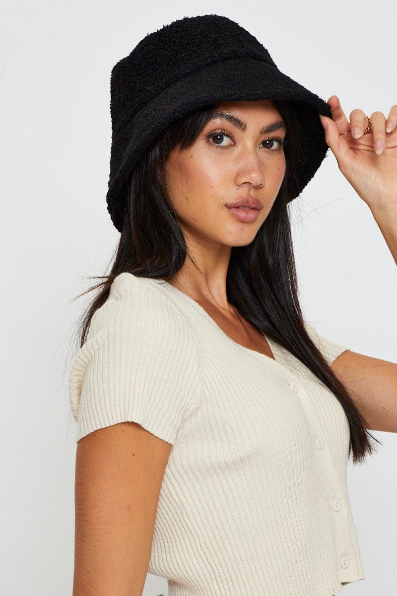 Black Fuzzy Bucket Hat sold by Ally Fashion