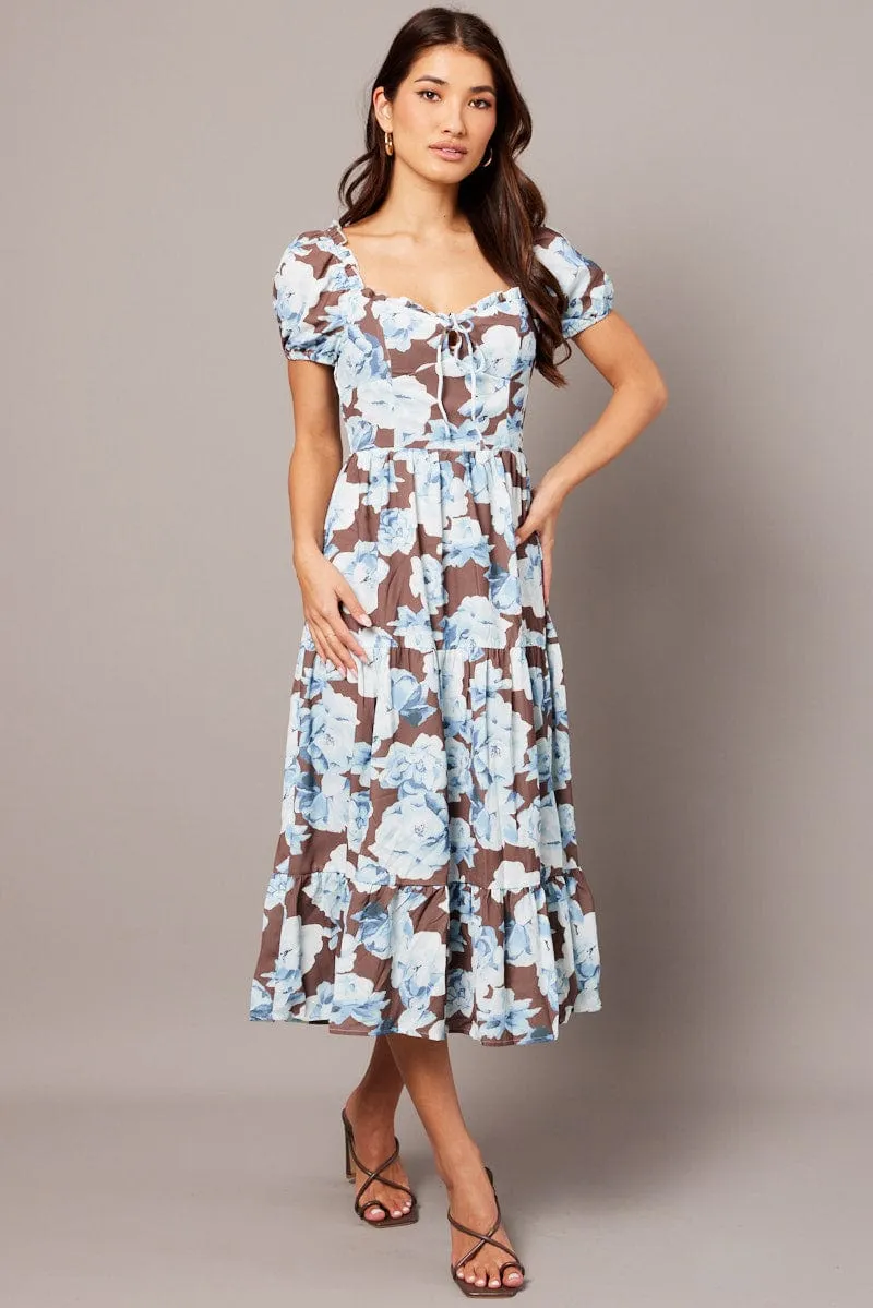 Multi Floral Maxi Dress Puff Sleeve sold by Ally Fashion product image thumbnail 2