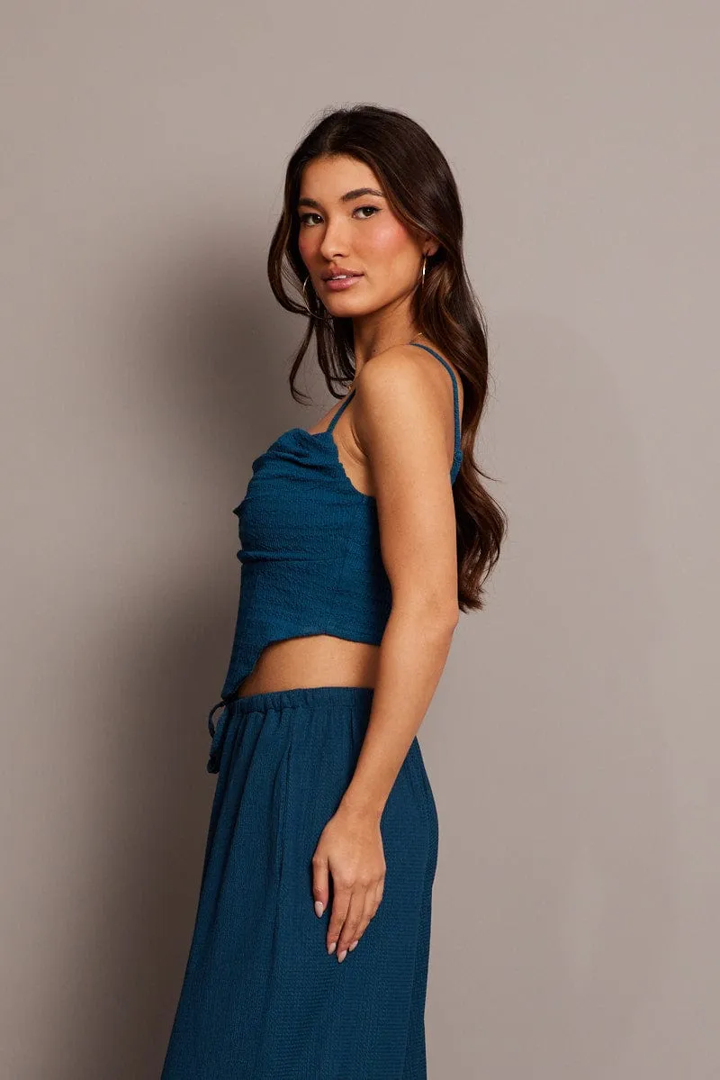 Blue Cami Top Sleeveless Cowl Neck Textured sold by Ally Fashion product image thumbnail 4