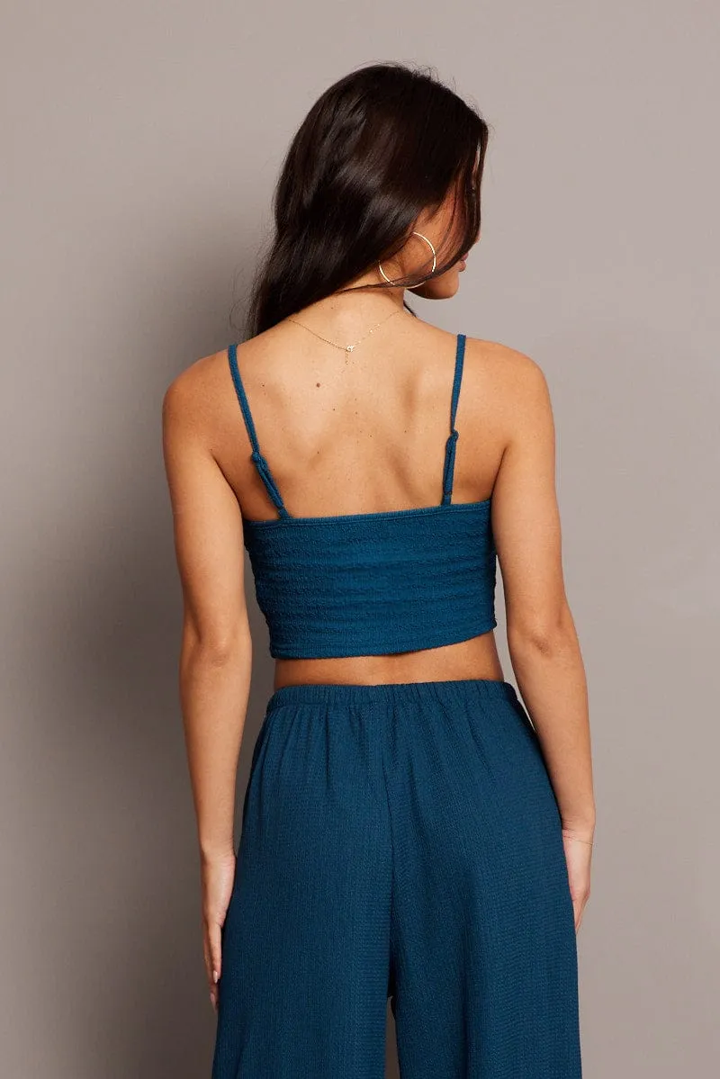 Blue Cami Top Sleeveless Cowl Neck Textured sold by Ally Fashion product image thumbnail 5