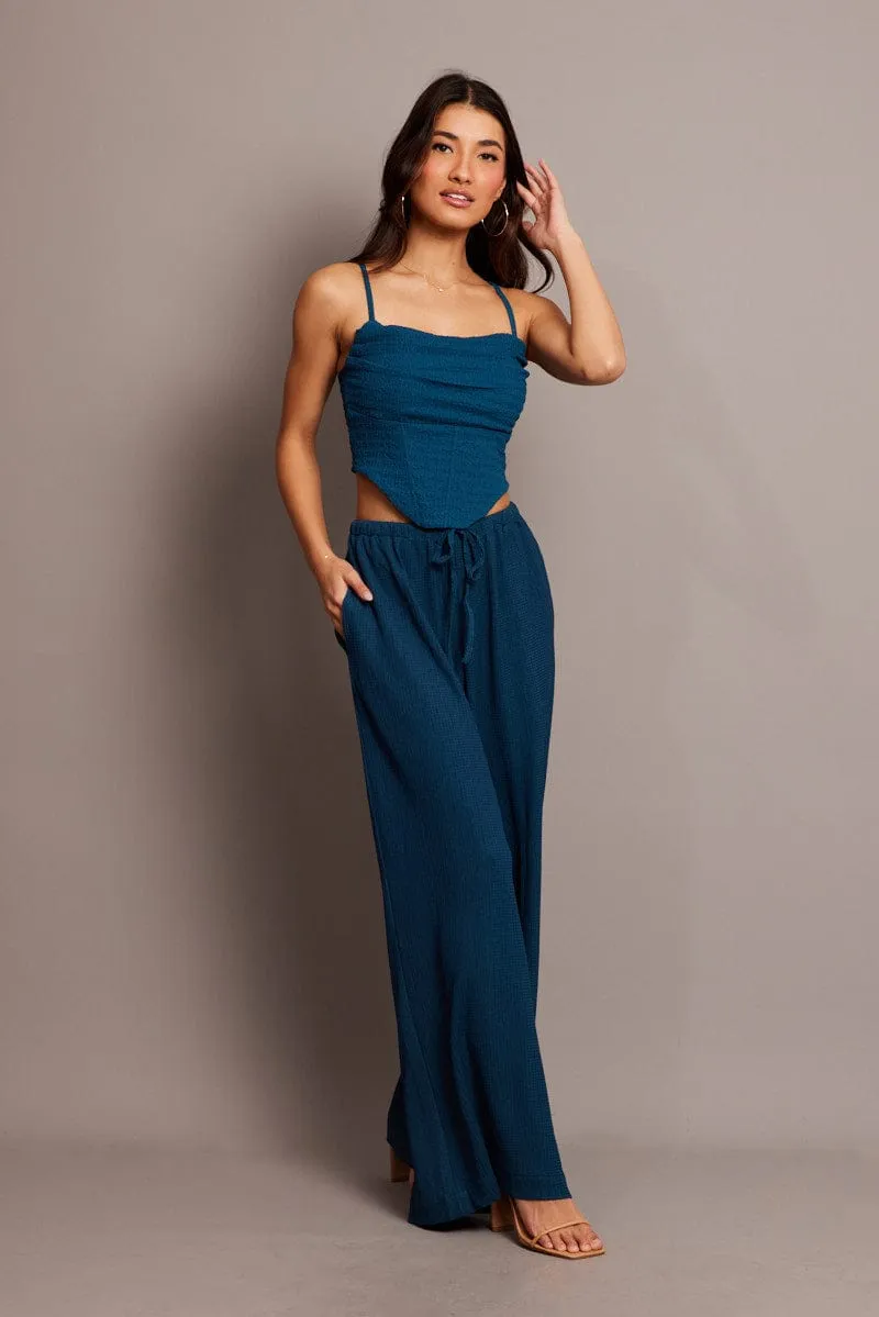 Blue Cami Top Sleeveless Cowl Neck Textured sold by Ally Fashion product image thumbnail 2
