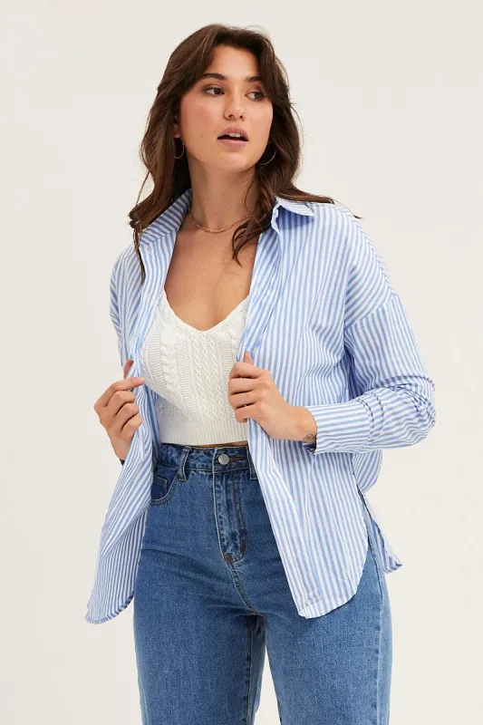 Stripe Collared Long Sleeve Button Up Shirt sold by Ally Fashion