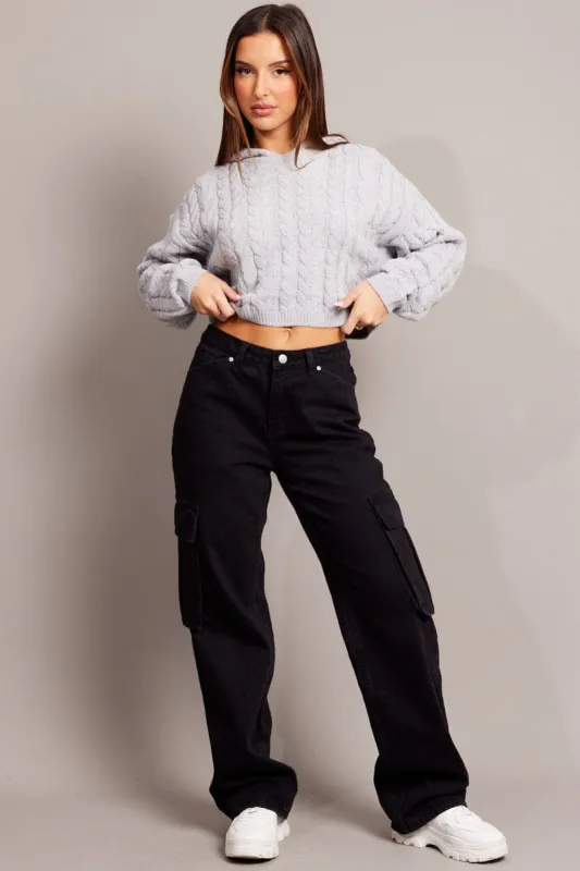 Grey Cable Knit Top Long Sleeve Hoodie sold by Ally Fashion