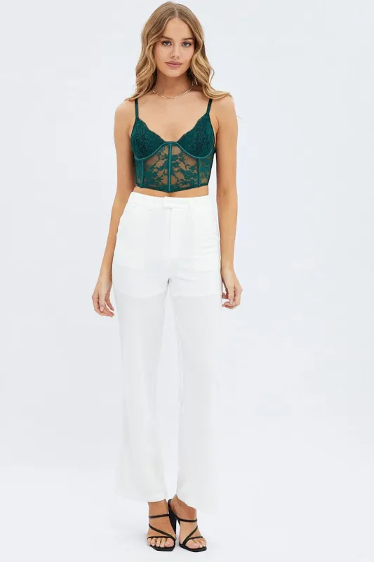 White Straight Fit Pants High Rise Ponte sold by Ally Fashion