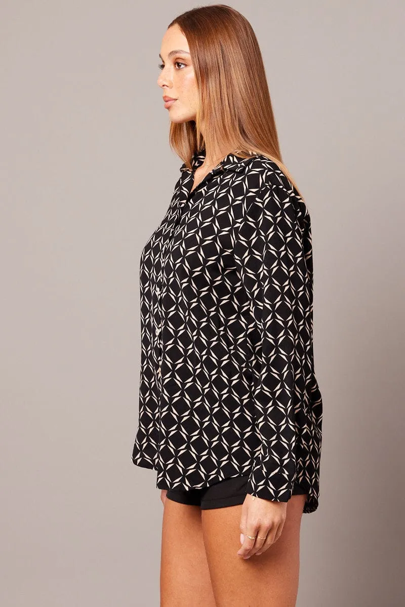 Black Geo Relaxed Shirt Long Sleeve sold by Ally Fashion product image thumbnail 4