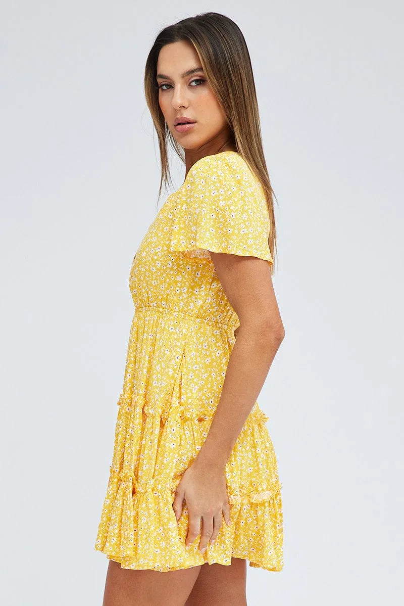 Yellow Ditsy Fit And Flare Dress Short Sleeve Mini sold by Ally Fashion product image thumbnail 4