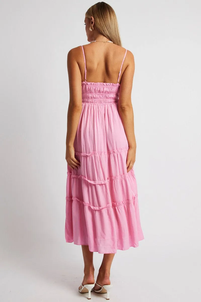 Pink Midi Dress Strappy Gathered Bust sold by Ally Fashion product image thumbnail 5
