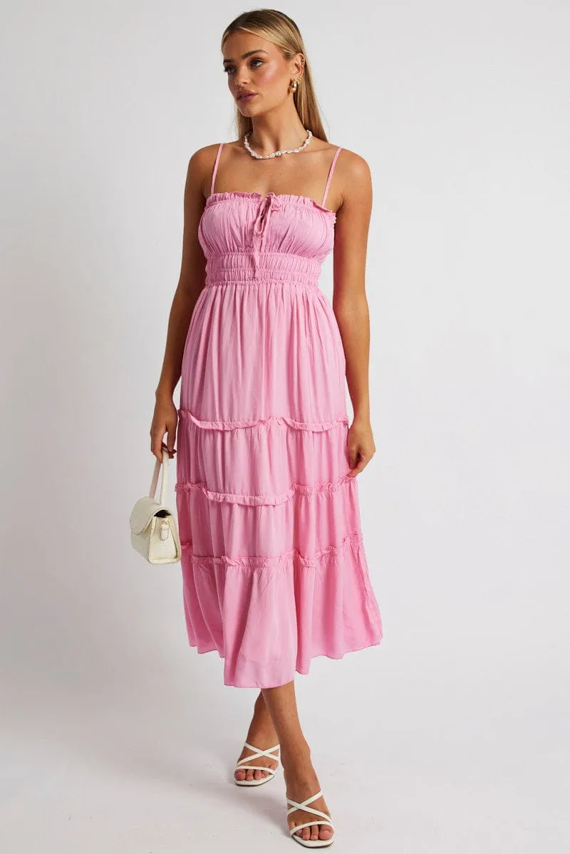 Pink Midi Dress Strappy Gathered Bust sold by Ally Fashion product image thumbnail 2