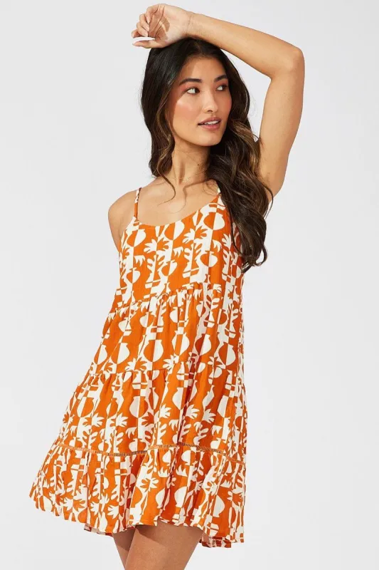 Beige Abstract Tiered Swing Dress Mini sold by Ally Fashion