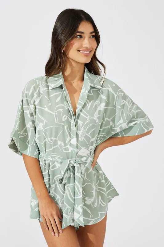 Green Abstract Oversized Playsuit sold by Ally Fashion