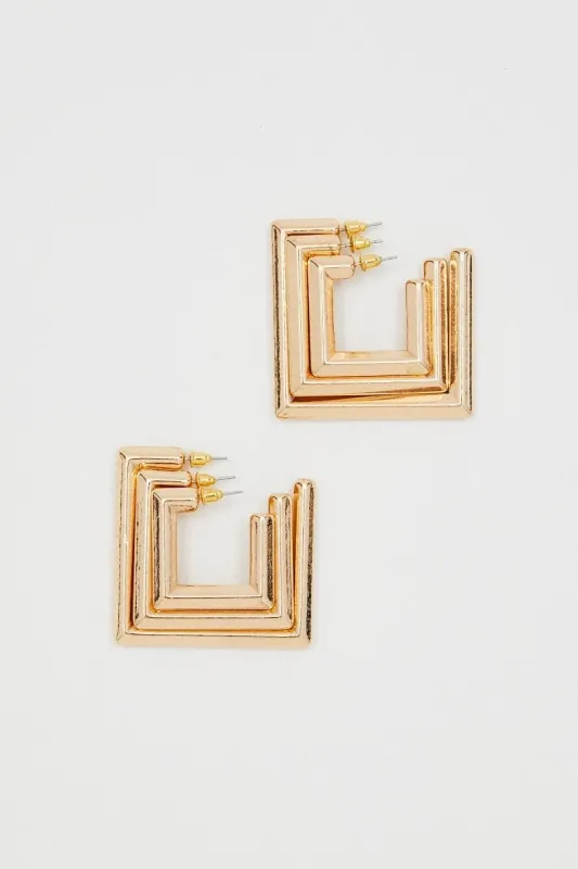Gold 3 Piece Square Hoop Set sold by Ally Fashion