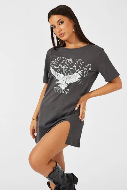 Grey Graphic Dress Short Sleeve sold by Ally Fashion