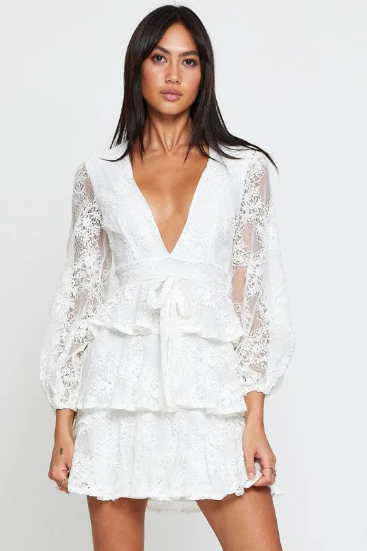 White Mini Dress Long Sleeve Evening sold by Ally Fashion