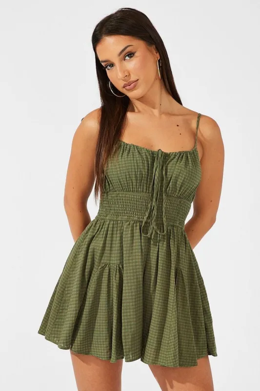 Green Ruffle Playsuit Sleeveless Self Check sold by Ally Fashion