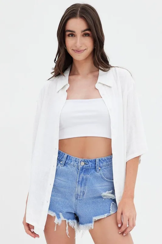 White Shirt Collar Short Sleeve sold by Ally Fashion