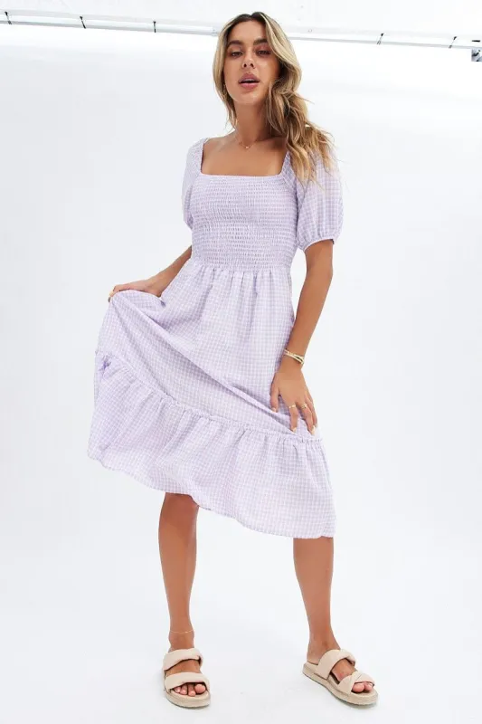 Purple Check Check Midi Dress sold by Ally Fashion