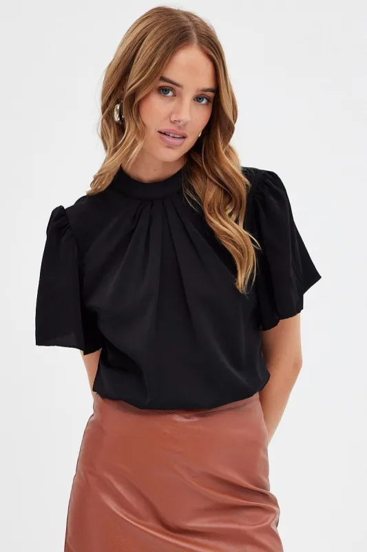 Black Short Sleeves Work Top sold by Ally Fashion